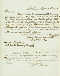 Letter signed P.E. Bland, St. Louis, to H.R. Gamble, Governor of Missouri, September 22, 1862