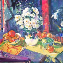 Flowers and Fruit in a Green Bowl, 1997