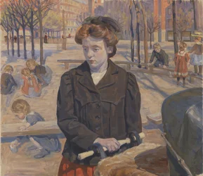 Spring. Young Girl with a Pram
