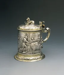Tankard, the Body Repousse and Chased with Jacob Wrestling with the Angel, and Abraham and Sarah Giving Hospitality to the Trinity, Danzig, c.1690