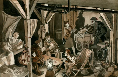 Bomb shelter during an air raid