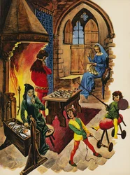 Inside the living room of a medieval castle