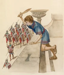 Julius Caesar as a boy, watching Roman soldiers returning from battle
