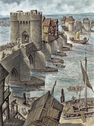 Reconstruction Showing Old London Bridge a Few Years After It Was Built, Looking North-West