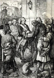 French Revolution: King Louis XVI Receives the Tricolore Cockade from the Mayor of Paris Jean-Sylvain Bailly