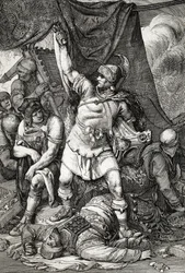 Roman Antiquity: The capture of Jerusalem, depiction of the siege of Jerusalem by the Romans in 70 AD, the city is sacked by the troops of Emperor Titus and the second temple of Jerusalem destroyed