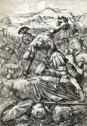 The Suicide of Roman General Varus (Publius Quinctilius Varus) (46 BC-9 AD) on His Sword at the Battle of Teutoburg Forest Against the Germans in 9 AD