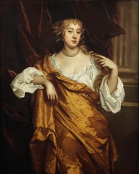 Portrait of the Hon. Mary Wharton, Standing three-quarter length, in a White Chemise and Yellow Robe by a Maroon Draped Column