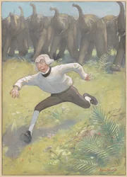 Man Running from Elephants