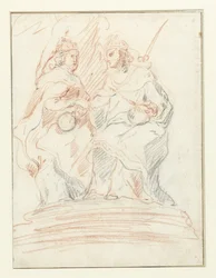 King and Queen on a Throne, with Fame Standing Behind Them