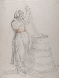 A Peasant Girl Churning Butter