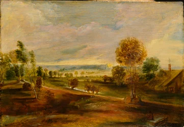 Landscape with Farm Buildings at Sunset