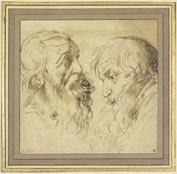 Study Sheet: Two Bearded Heads in Profile to the Right and Left