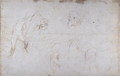 Studies of a Male Figure Tied to a Tree and of Two Male Heads