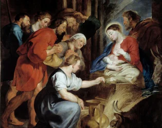 The Adoration of Shepherds (detail). Painting by Peter Paul Rubens. Rouen, Musee des Beaux Arts