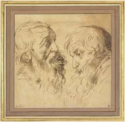 Two Bearded Heads in Profile Facing Right and Left