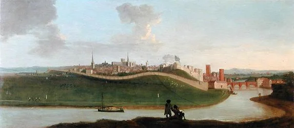 View of Chester, with Two Figures by the River in the Foreground