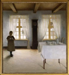 An Interior with a Young Girl Serving Tea
