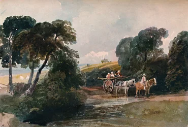 Hay Cart Crossing a Stream