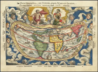1553 Map - Charta Cosmographica, With the Nature and Operation of Winds