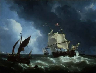 Dutch Frigate Coming up to Anchor in a Storm