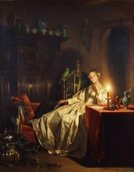 A Candlelit Interior with a Lady Seated at a Table