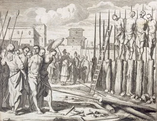 The Impaling of Some Rebels, Punishment: Massacre by Impalement, published 1672