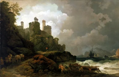 A fishing boat pulled ashore, near Conwy Castle