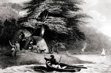 Fuegian Wigwams at Hope Harbour in the Magdalen Channel, engraved by S. Bull