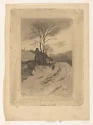 Farms along a road with bare trees