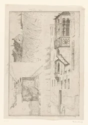 Cornfield with Houses and Two Views of Houses in a City