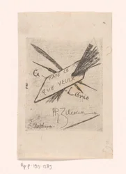 Ex Libris with Pens, Brushes, and Palette