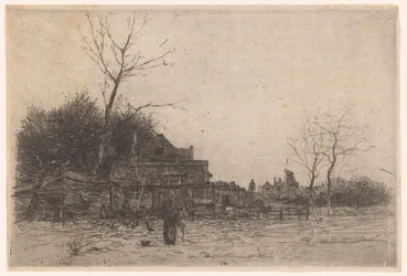 Old Woman in a Field by a Farm (original title: The Hut)