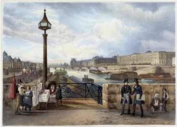 The Louvre caught from the Pont Neuf - in Promenade dans Paris et ses environs, designed by Jacottet and Benoist, c. 1840