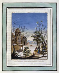 Daphnis Catches Birds During Winter to See Chloe (Illustration from Les Amours Pastorales de Daphnis et Chloe 1787 Edition)