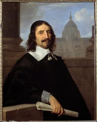 Portrait of the architect Jacques Lemercier (1585-1654) in front of the chapel of the Sorbonne