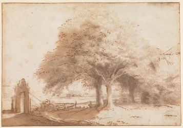 Tall Trees in Front of a Farmhouse
