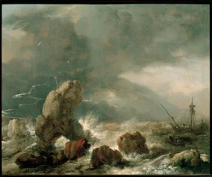 Stormy Sea with Three Ships in Distress