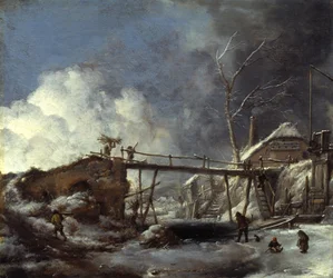 Winter Landscape with a Wooden Footbridge