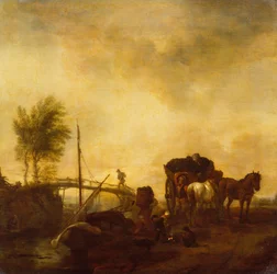 Labourers Loading Peat from a Barge onto a Wagon