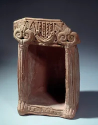 Oriental antiquity: terracotta domestic sanctuary to venerate idols. 9th century BC. From Tell el Far