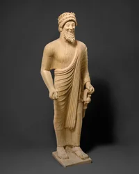 Limestone Statue of a Bearded Man with Votive Offerings, c.475-450 BC (limestone)