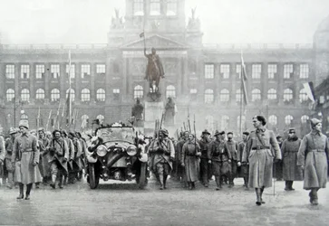 Czech troops accompany President Thomas Masaryk in Prague, 25th December 1918