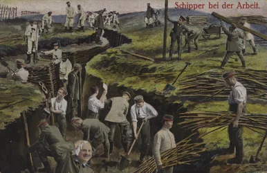 German infantry digging trenches, First World War