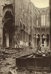Interior of the Basilica of Saint Quentin, France, destroyed by Allied bombardment, World War I