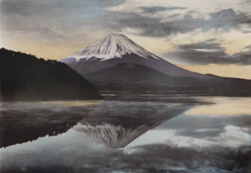 Japan, c.1912: Mount Fuji from Lake Shoji