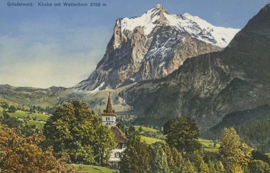 Grindelwald Church and Wetterhorn, Switzerland