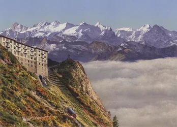 Stanserhorn 1900m Railway and Hotel with Bernese Alps