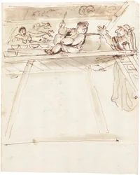 A Caricature of Pier Francesco Mola Interrupting Giovanni Battista Passeri Painting a Ceiling Decoration of a Reclining Venus