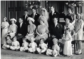 Group Wedding Photograph of Lord Hartington and Amanda with HM the Queen, and the Queen Mother, 28th June 1967